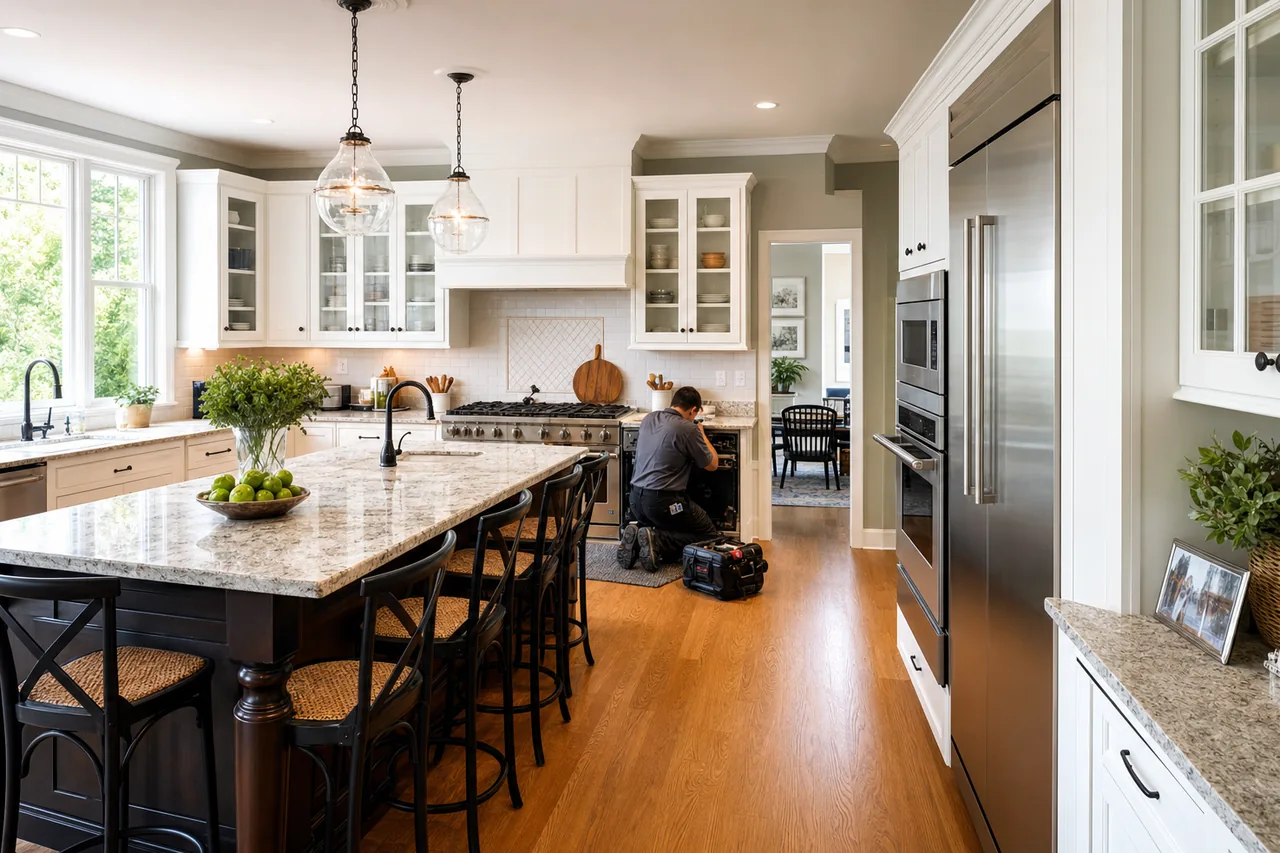 A luxury kitchen with built-in stainless appliances up close