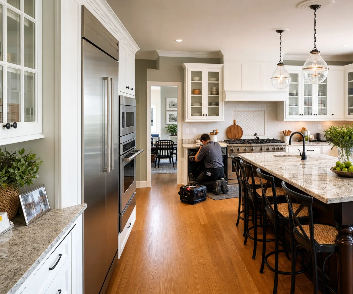 A luxury kitchen with built-in stainless appliances on a same-day visit