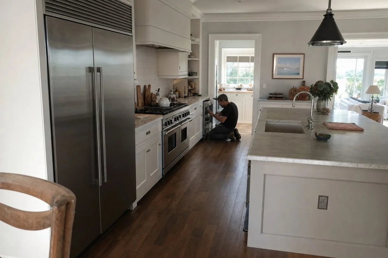 A luxury Rye kitchen with built-in Sub-Zero and Wolf appliances