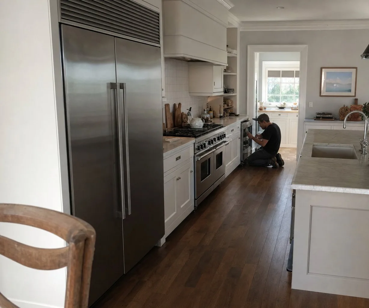 A luxury Rye kitchen with built-in Sub-Zero and Wolf appliances in a Westchester home