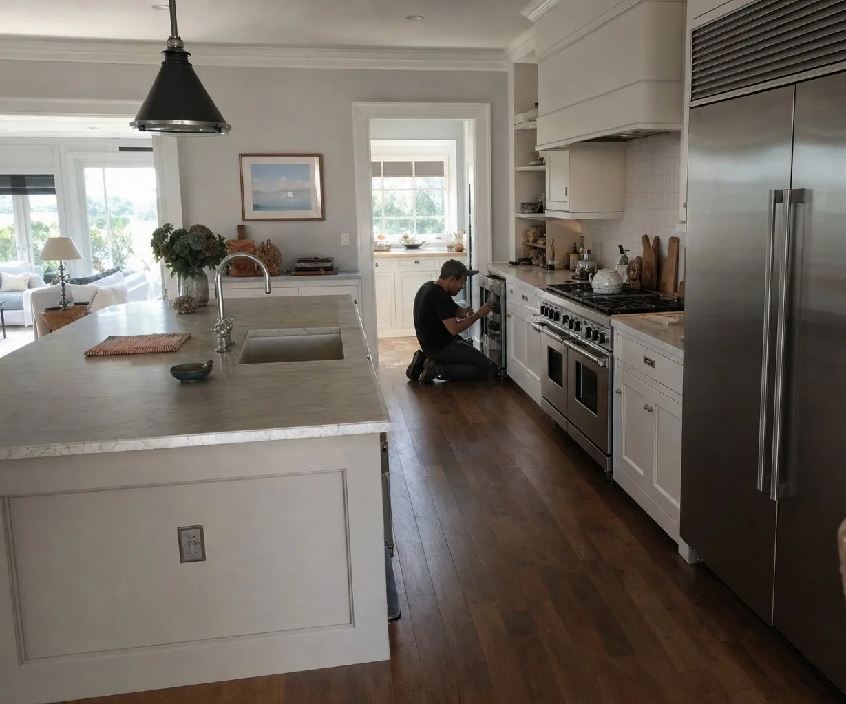 A luxury Rye kitchen with built-in Sub-Zero and Wolf appliances