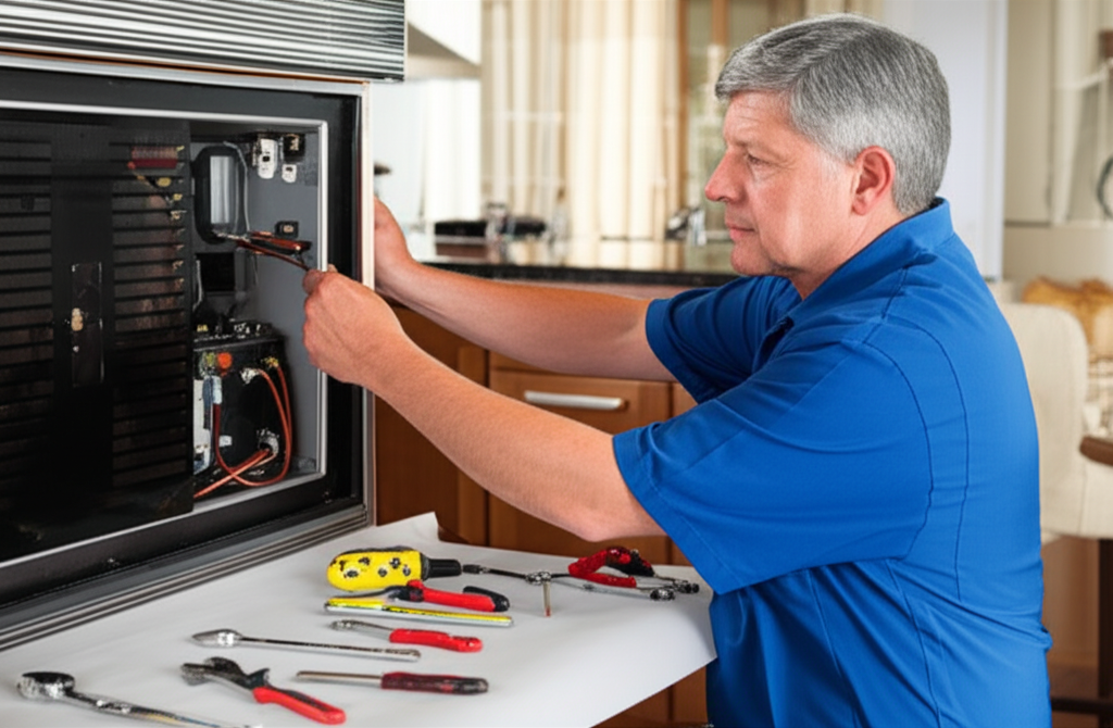 Expert technician repairing a refrigerator